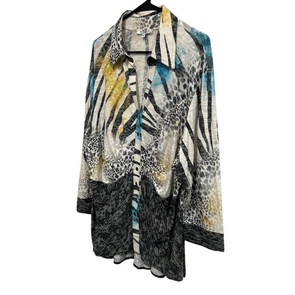 Zebra Print Button-Up Shirt Paris Burn Out Mixed Animal Abstract Pattern Sz 2X - Picture 3 of 8